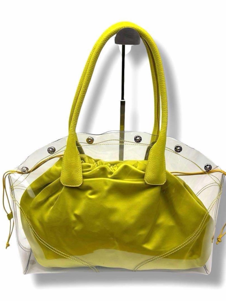 Rsvd Rare Furla #208 Clear Tote, Chartreuse Inner Compartment.